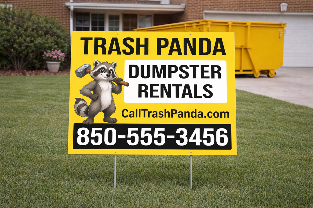Professional Mascot Dumpster Rental and Junk Removal Yard Signs