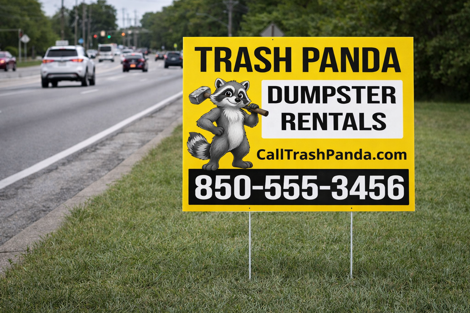 Professional Mascot Dumpster Rental and Junk Removal Yard Signs