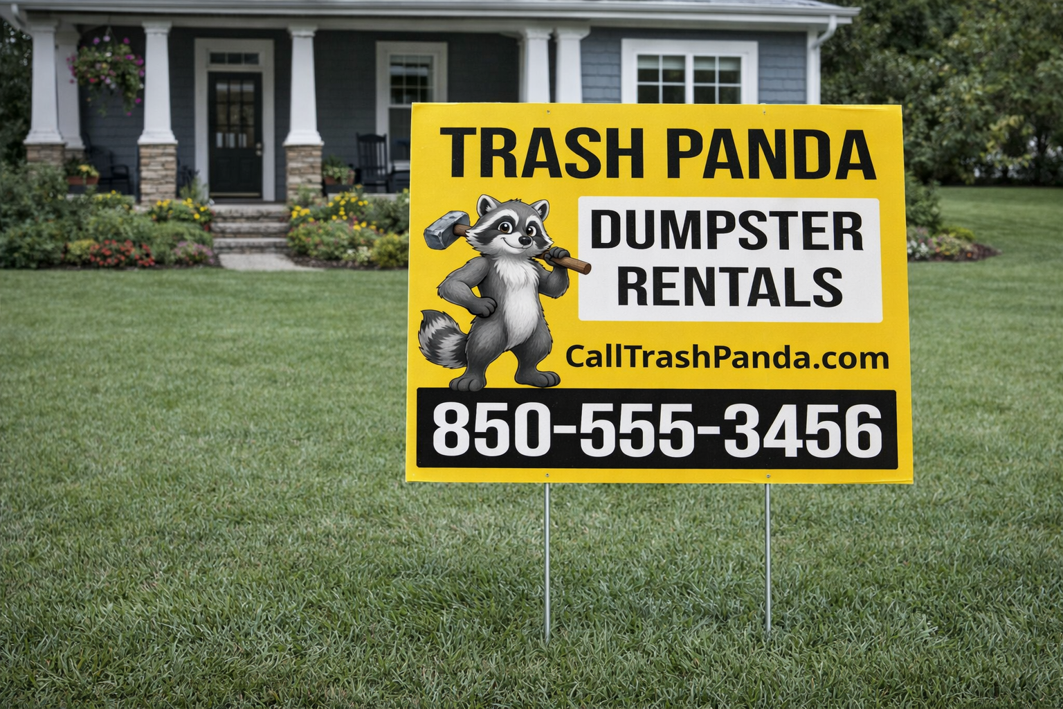 Professional Mascot Dumpster Rental and Junk Removal Yard Signs