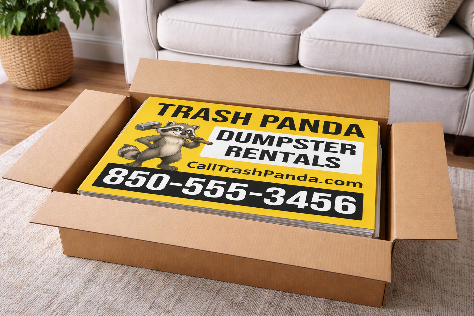 Professional Mascot Dumpster Rental and Junk Removal Yard Signs