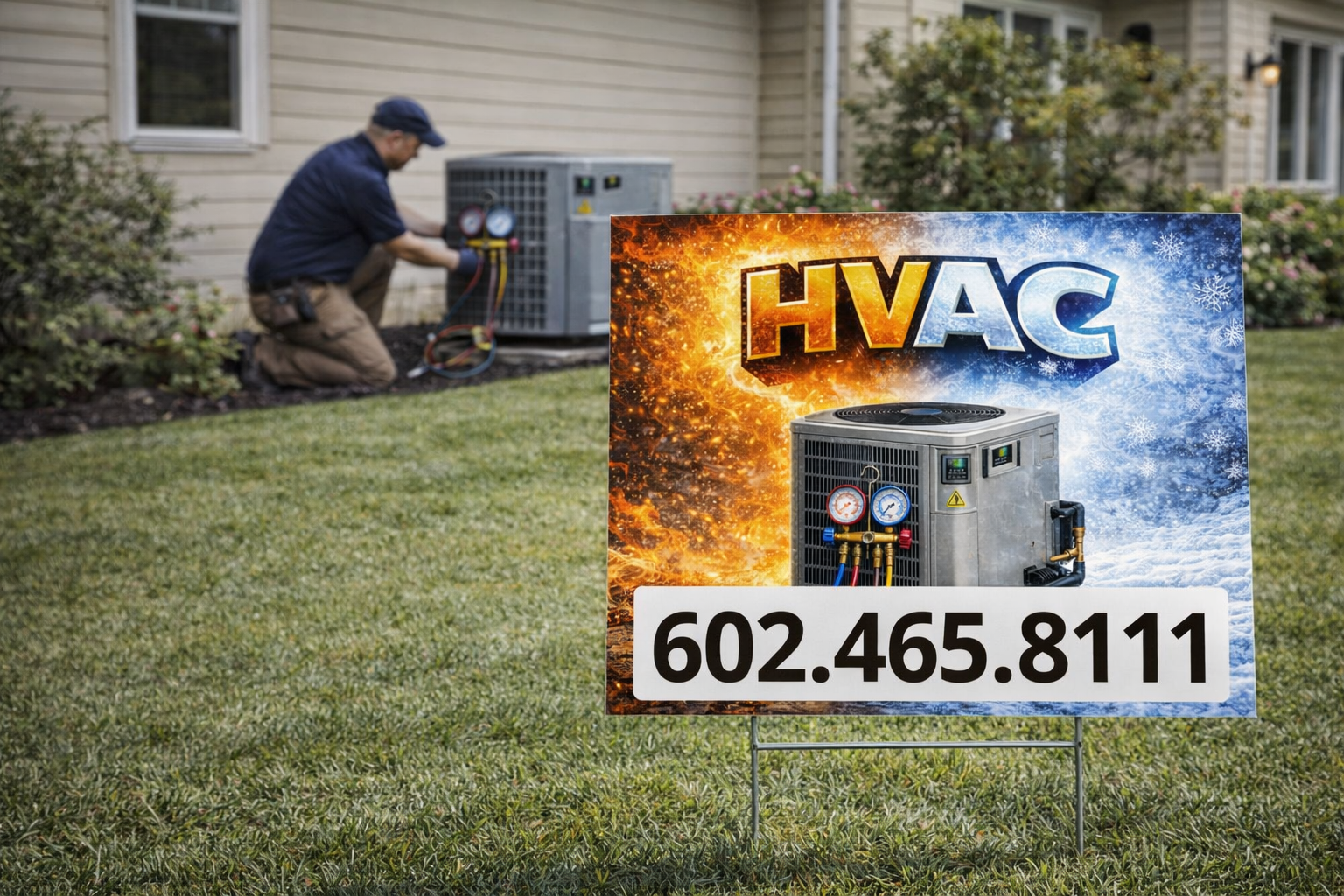 HVAC Contractor Yard Signs |  Heating & Cooling Service Signage