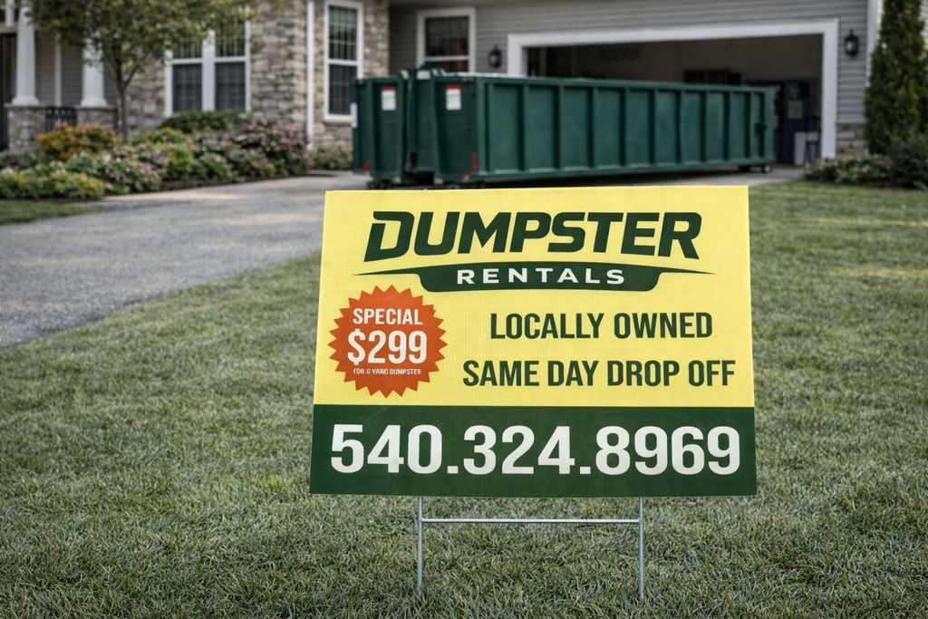 Roll Off dumpster rental yard sign